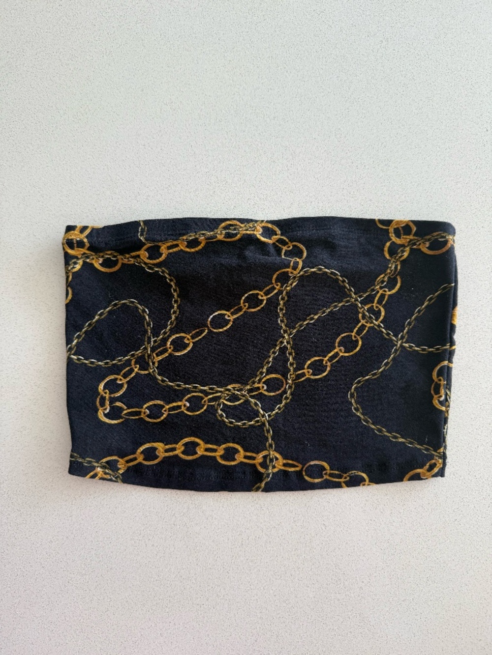 Black & Gold Chain Print Tube Top | Strapless Bandeau | XS Costume